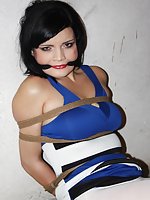 Bound, tightly pantyhose-cleave-gagged, tit-grabbed